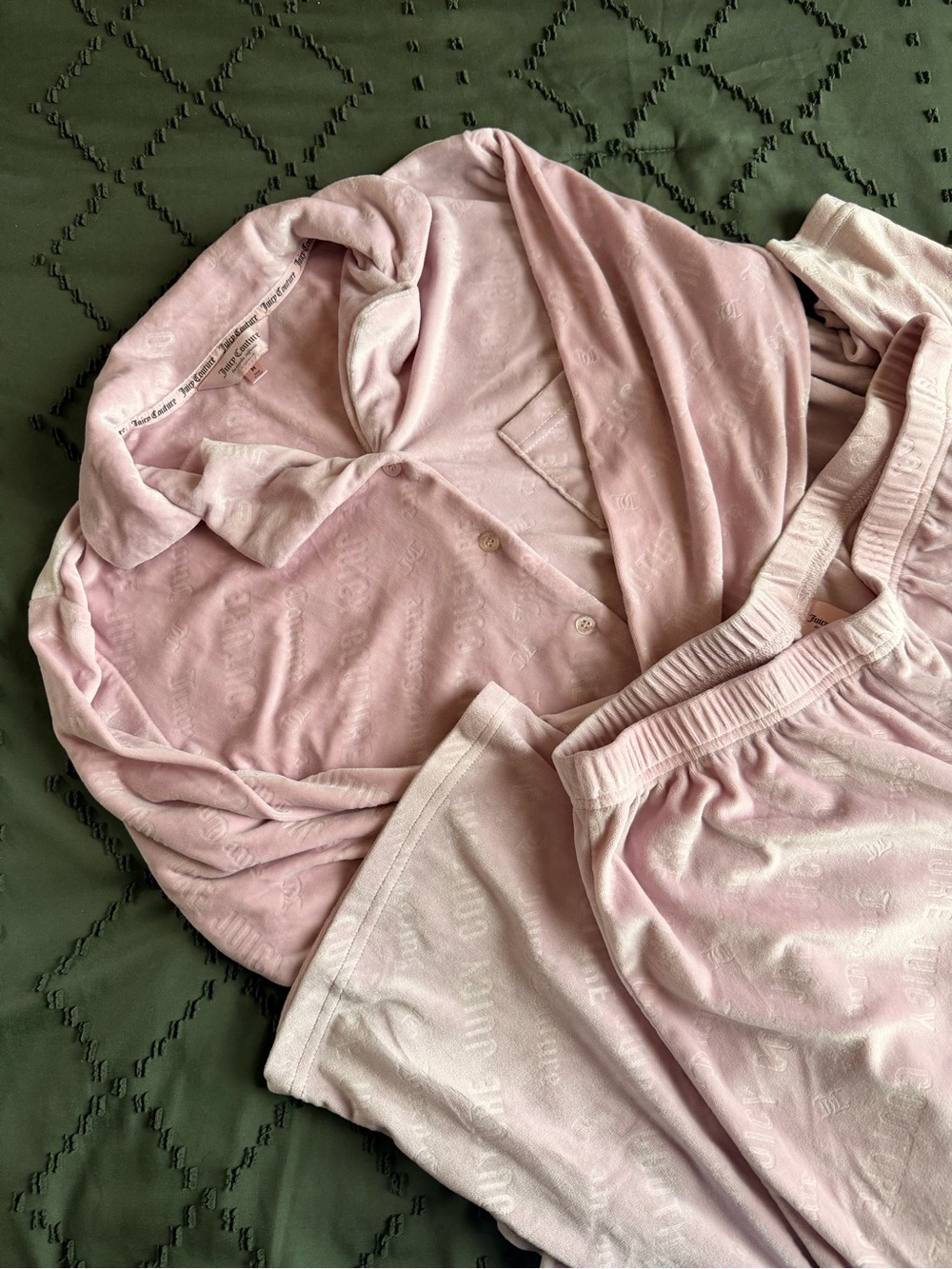 Juicy Couture Pink Velour 2 Piece Sleepwear Pajama Set Size Medium